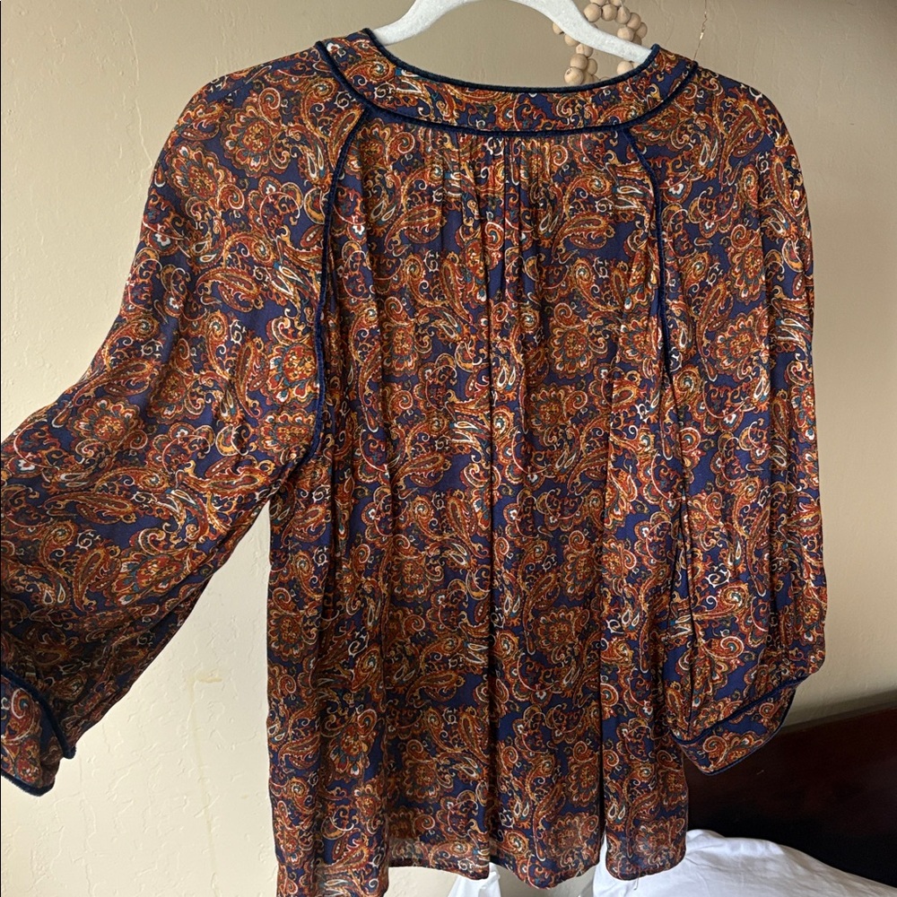 Sezane Paisley Blouse in Navy and Orange - Picture 6 of 7